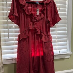 Old Navy Ruffled Midi Dress in Deep Red